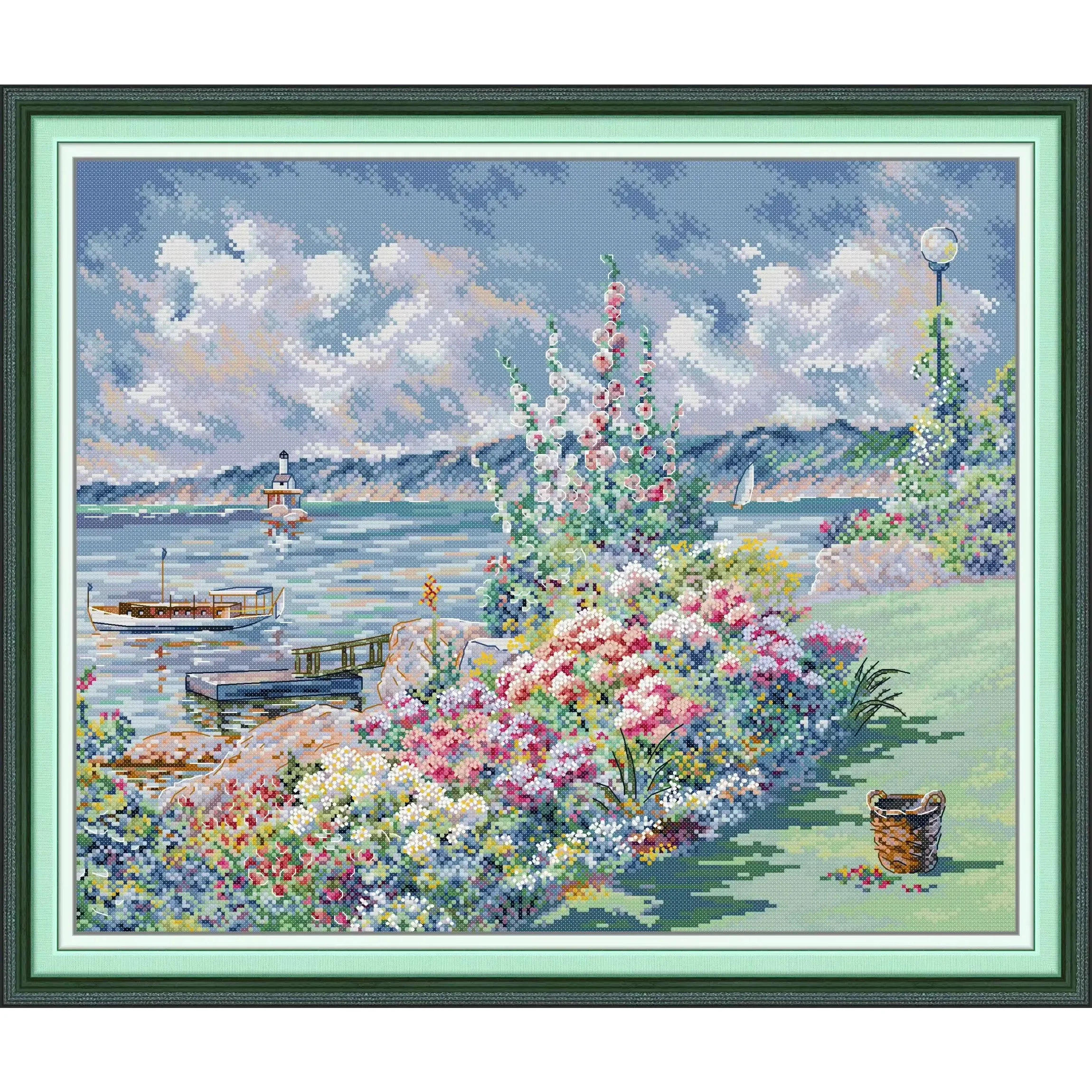 Joy Sunday New Printed Cross Stitch Kit  Easy Pattern Aida  Stamped Fabric DMC Threads Embroidery Kits-Flower Coast