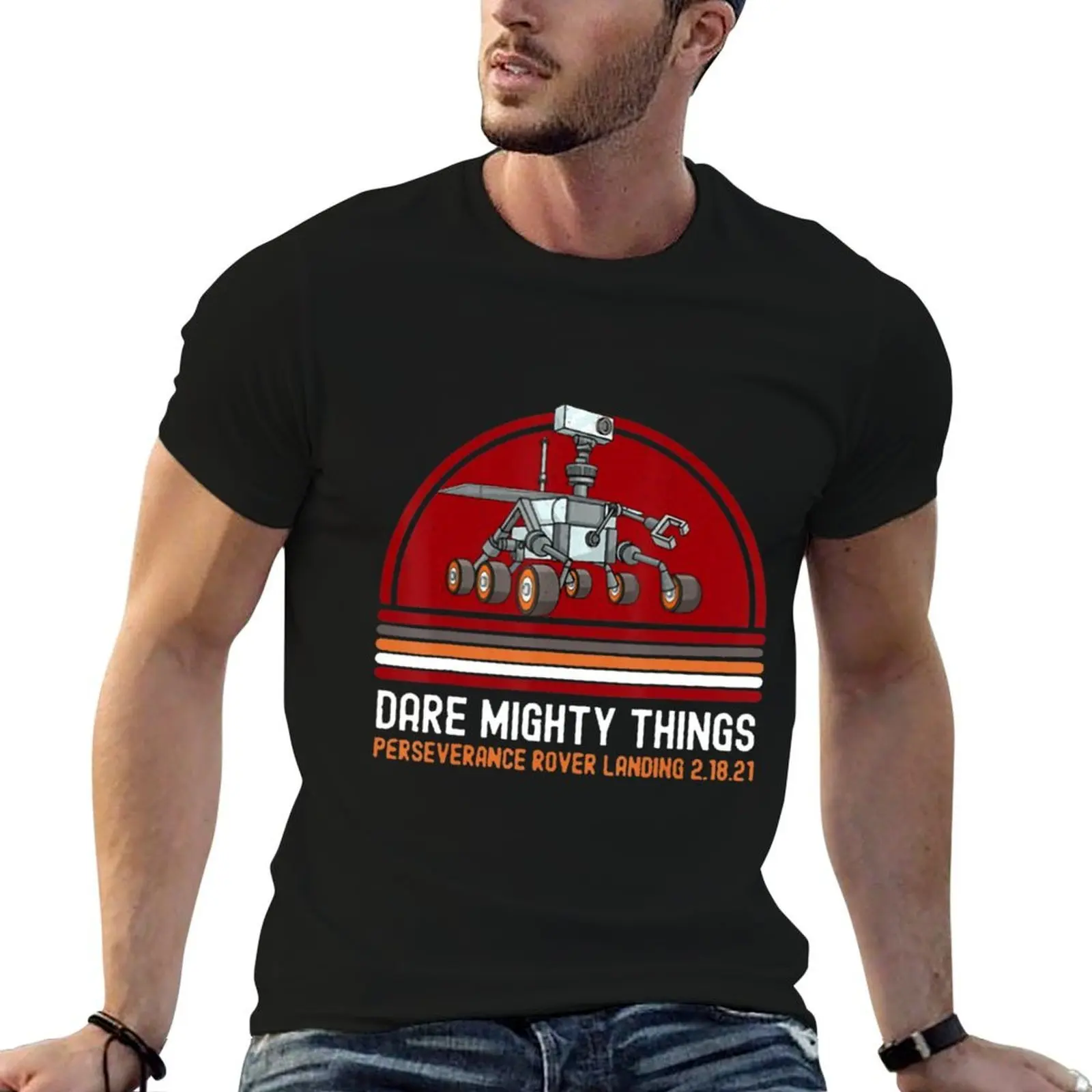 T-Shirt Dare Mighty Things Perseverance Rover Landing 2.18.21 pour homme, t-shirt graphique pour homme, T-Shirt 100% coton