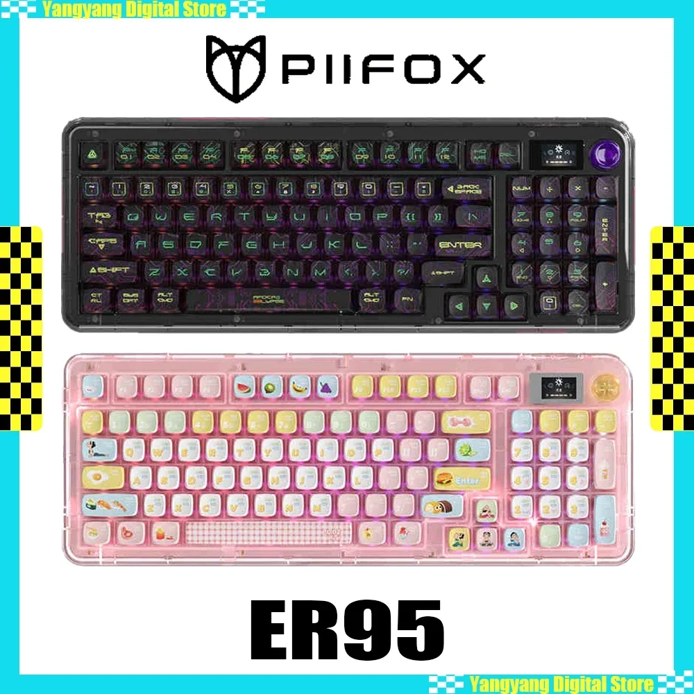 Piifox-Clavier mécanique sans fil Er95, bouton multifonction transparent, clavier de jeu RVB, accessoires PC Gamer, cadeaux de bureau