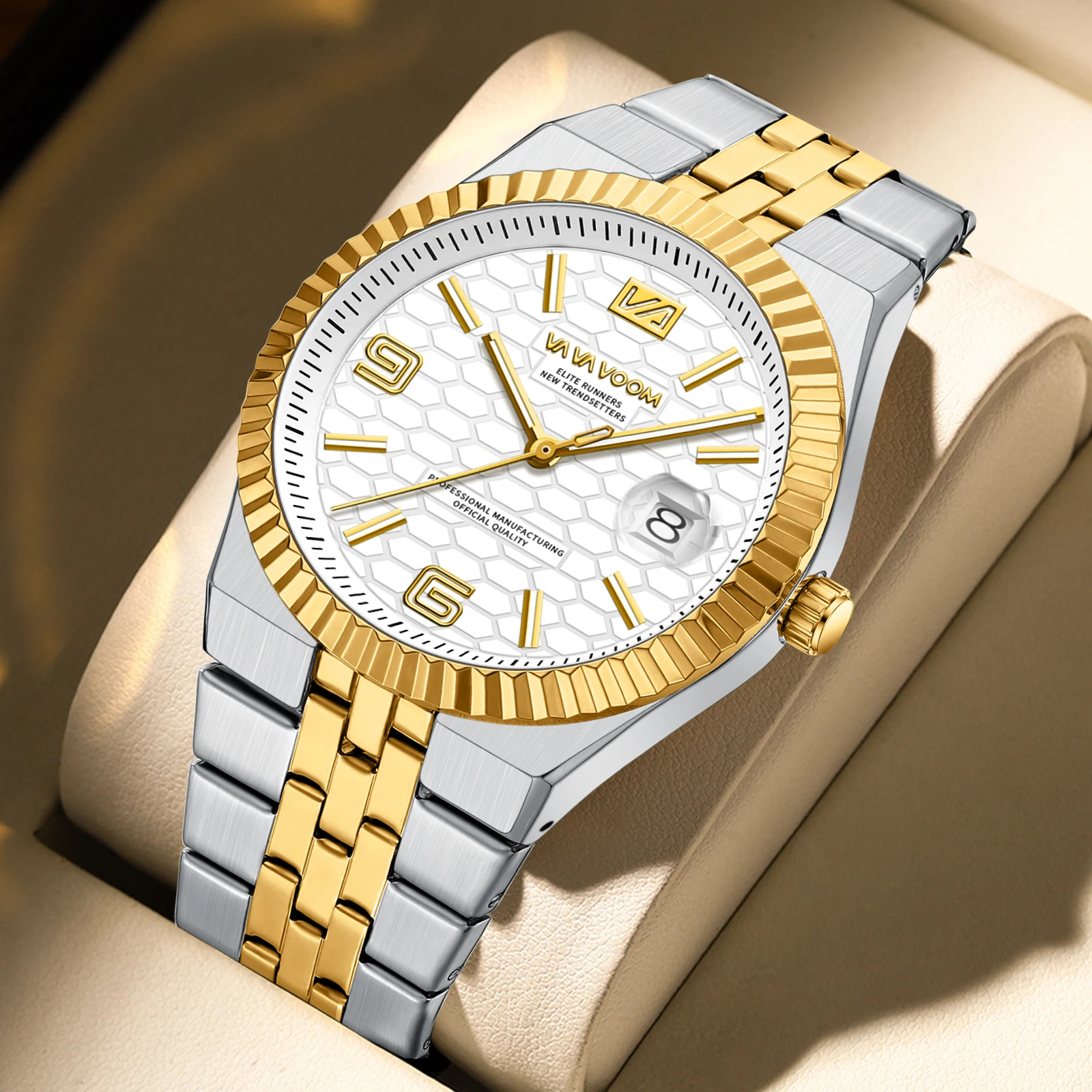 Smartwatch Casual Watches For Men - นาฬิกาข้อมือผู้ชายคุณภาพสูง ดีไซน์สองสี ทอง-เงิน กันน้ำ เรืองแสง พร้อมฟังก์ชันบอกวันที่