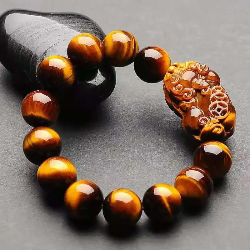 Jia Le/ Natural Tiger Eye Stone Lucky Pixiu Bracelet Elastic Beaded Fashion Men Women Fine Jewelry Bracelet Accessories Gifts