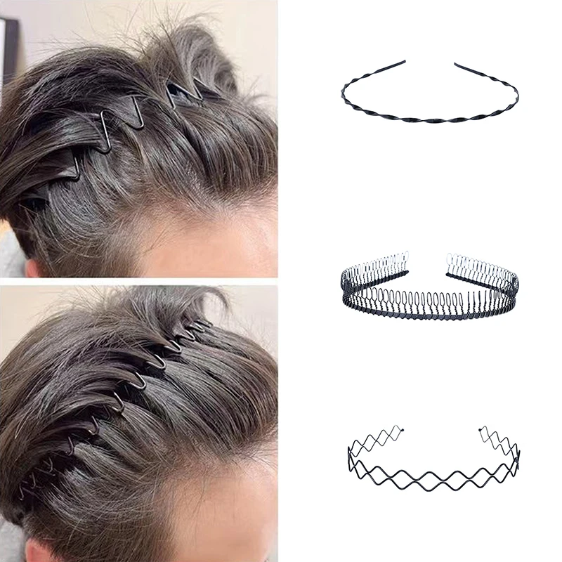 4PCS Non Slip Unisex Black Metal Spiral Wave Headband Men Women Flexible Sports Hair Band Accessories Hair Band Accessories