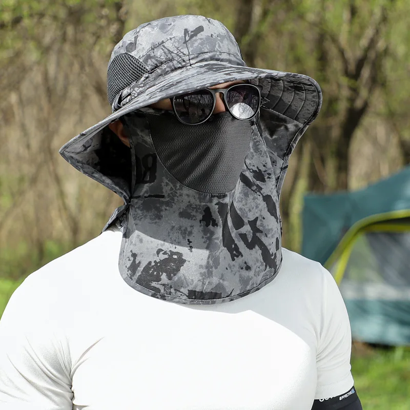 Big Head Size Sunshade Hat for Men, Summer Outdoor Leisure, Face Covering, Neck Protection, Fisherman's Hat