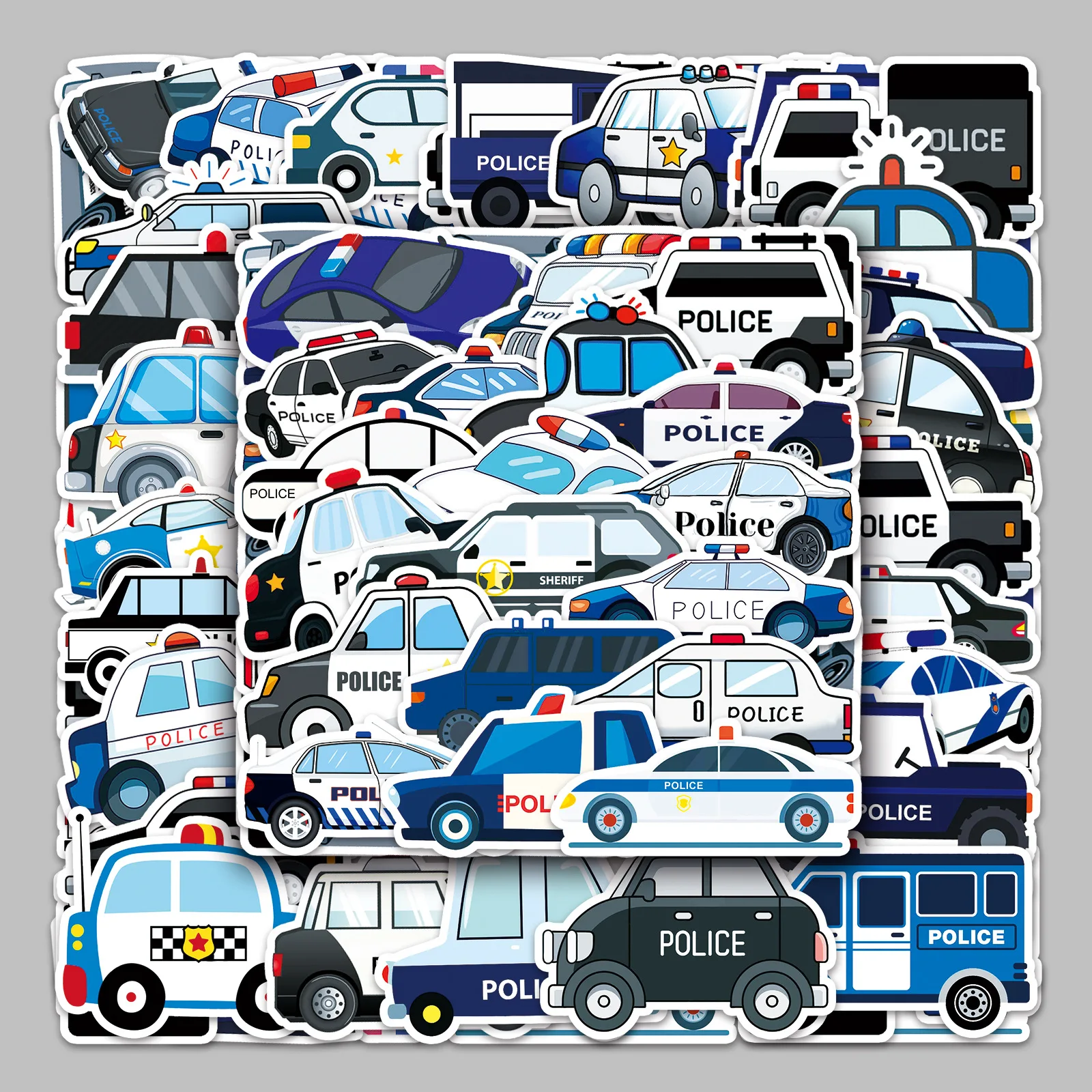 50pcs Cartoon Police Car Series Graffiti Stickers Suitable for Helmets Desktop Wall Decoration DIY Sticker Pack Wholesale