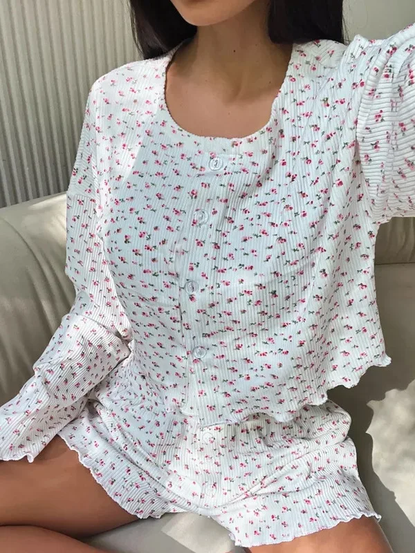 

Printed Women's Loose Casual Pajamas Long Sve Spwear Comfortable Home Clothes Youth Size for All Seasons