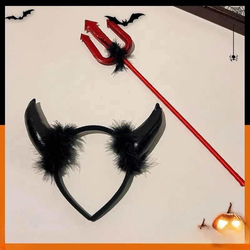 

12 шт., повязка на голову для женщин, девочек, мужчин и мальчиков на Хэллоуин, черный, красный, повязка на голову с рогом, забавный демон, волшебная палочка, палочки, аксессуары для костюмов