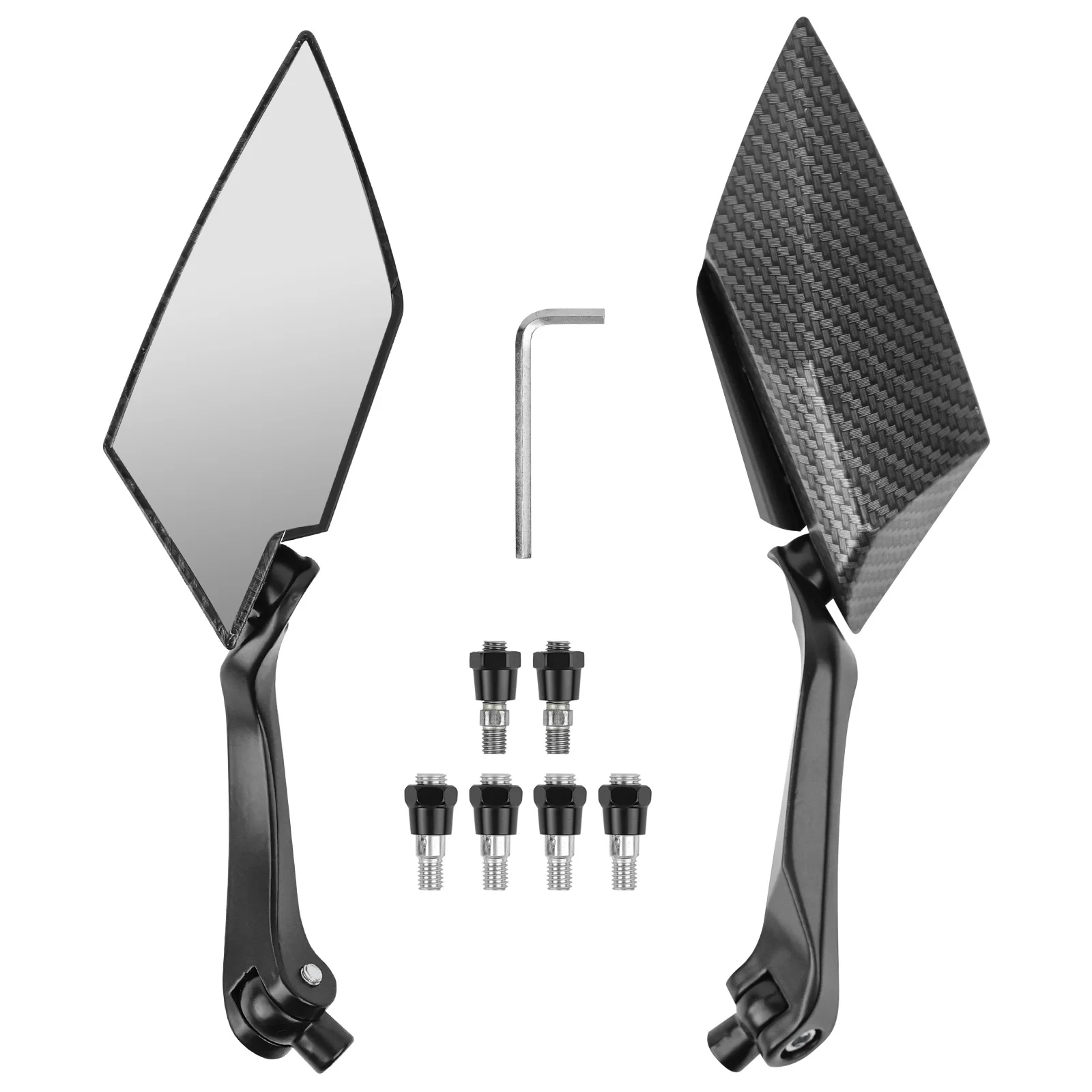 8/10mm 360° Motorcycle Diamond Shape Rear View Side Mirror Carbon Fiber Car Accessories