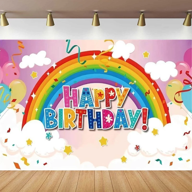 

Photography Backdrop Rainbow Banner Supplies Decor For Girls And Kids Happy Birthday Party Interior Decoration Background