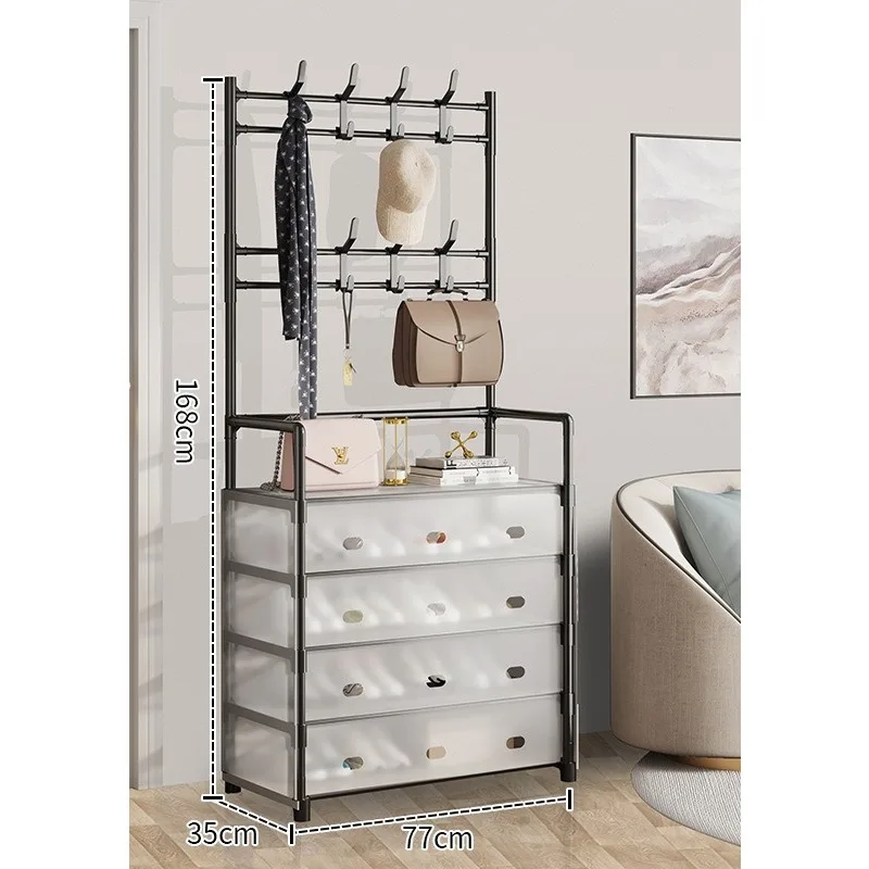 5-layer 77cm Long Multi-functional Shoe Rack Black  White Widened Dustproof Hat and Coat Rack Integrated Shoe Rack