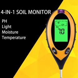 Digital 4 In 1 misuratore di PH del suolo misuratore di umidità temperatura Tester di luce solare per piante da giardinaggio agricoltura con Blacklight