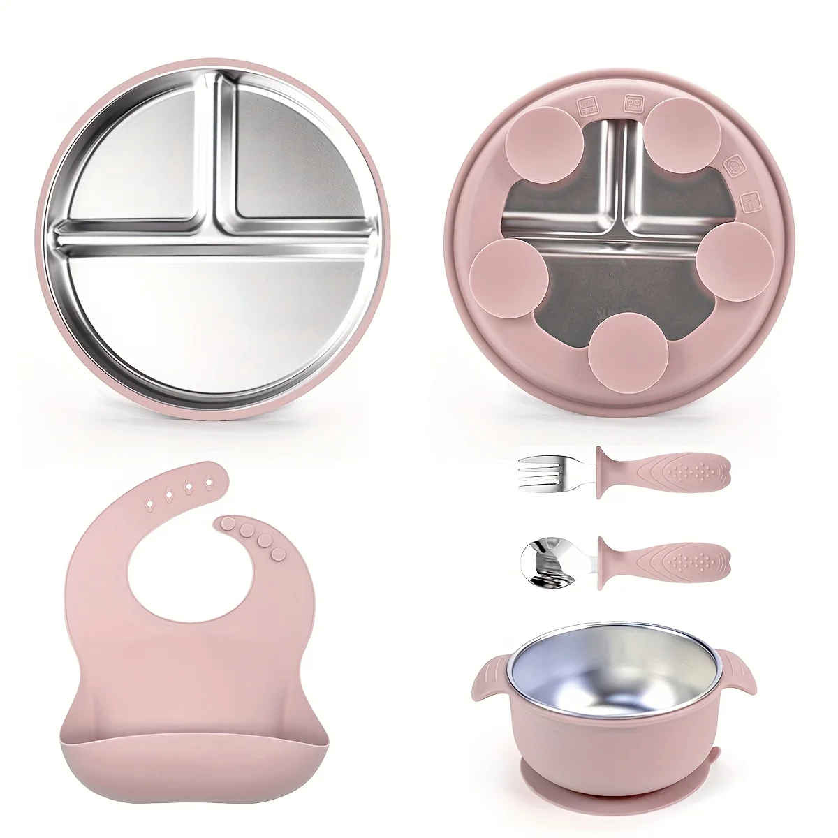 

Набор силиконовой посуды из 5 предметов, комбинация из нержавеющей стали + силикона, набор детской посуды на присоске, di