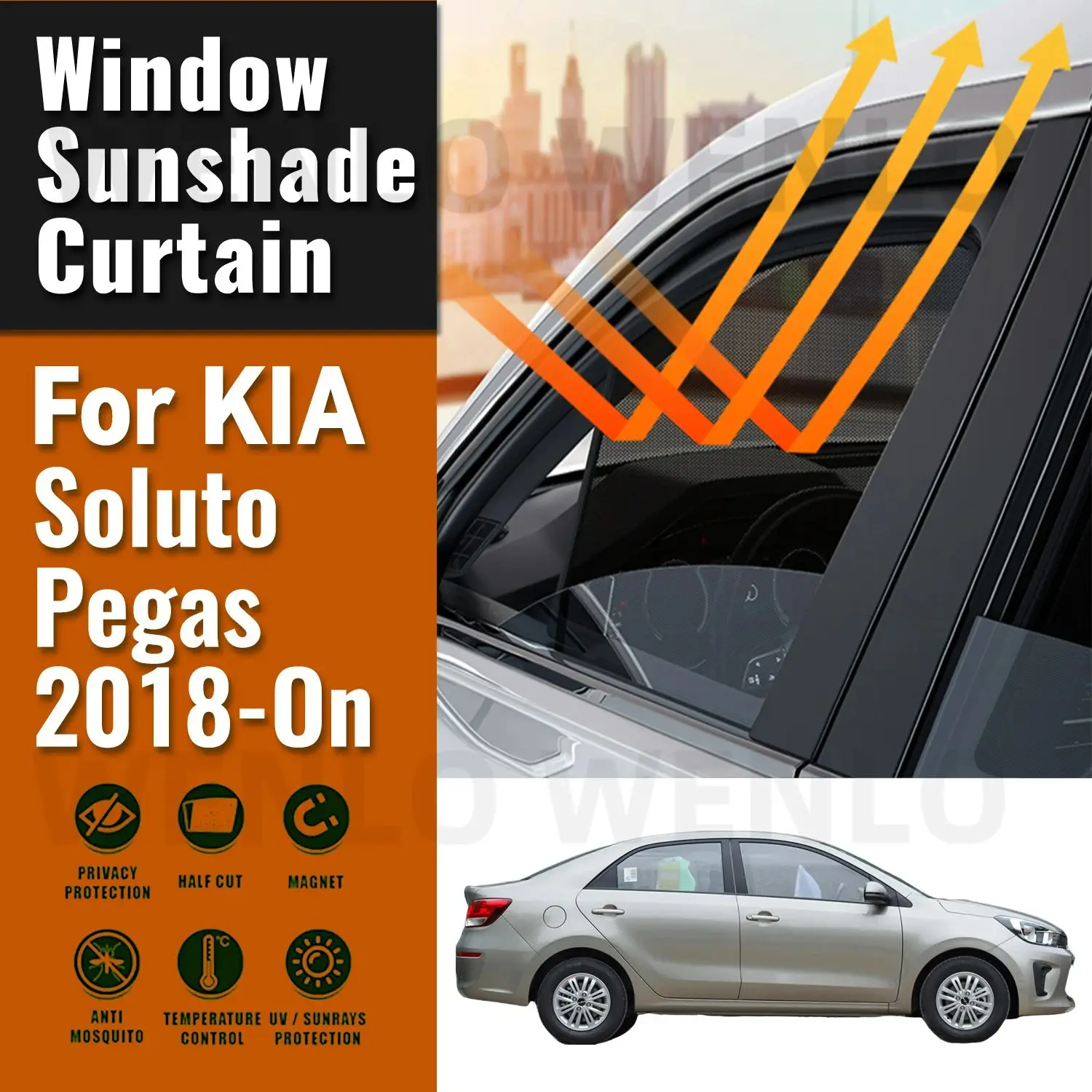 

For KIA Soluto Pegas 2018-2023 Car Sunshade Shield Magnetic Front Windshield Frame Curtain Rear Side Window Sun Shades Visor