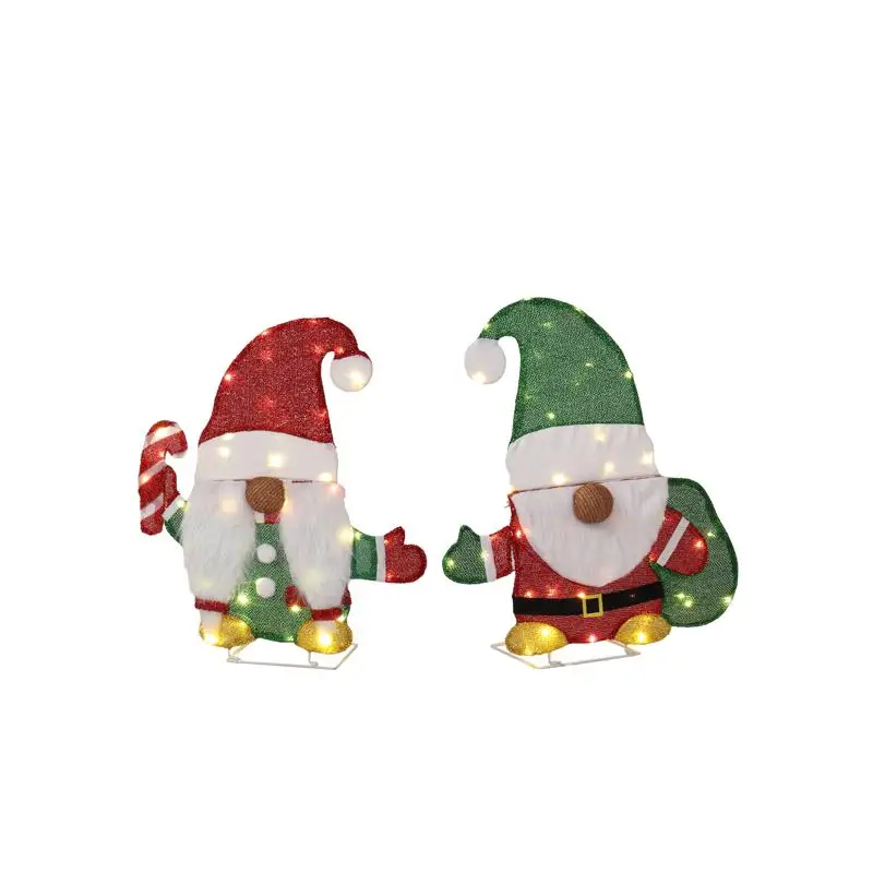 

Set of 2 Lighted Gnome and Candy Cane Christmas Decor, Pre-lit 2D Holiday Display with 80 Warm White LED Lights for Indoor and