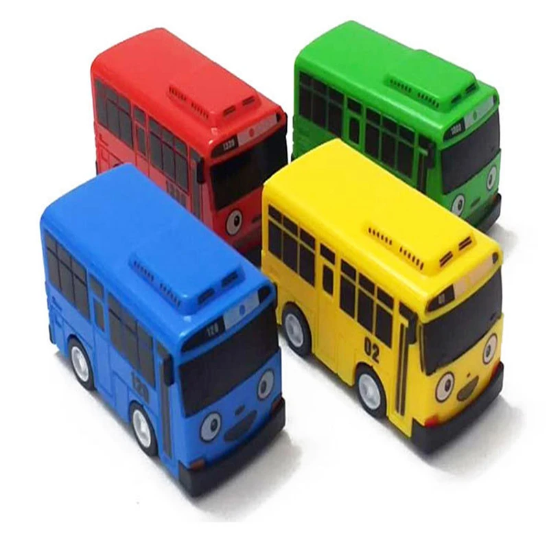 4pcs/set Anime Tayo the Little Bus Educational Toys Cartoon Mini Plastic Pull Back Bus Car Model Toys for Kids Christmas Gifts