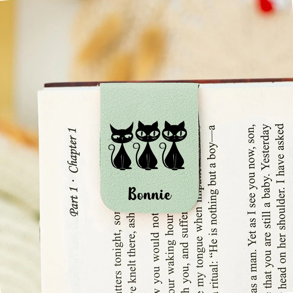 1PC Creative Cat Customizable Name UV Print Aqua Blue Magnetic Bookmark For Children Gifts