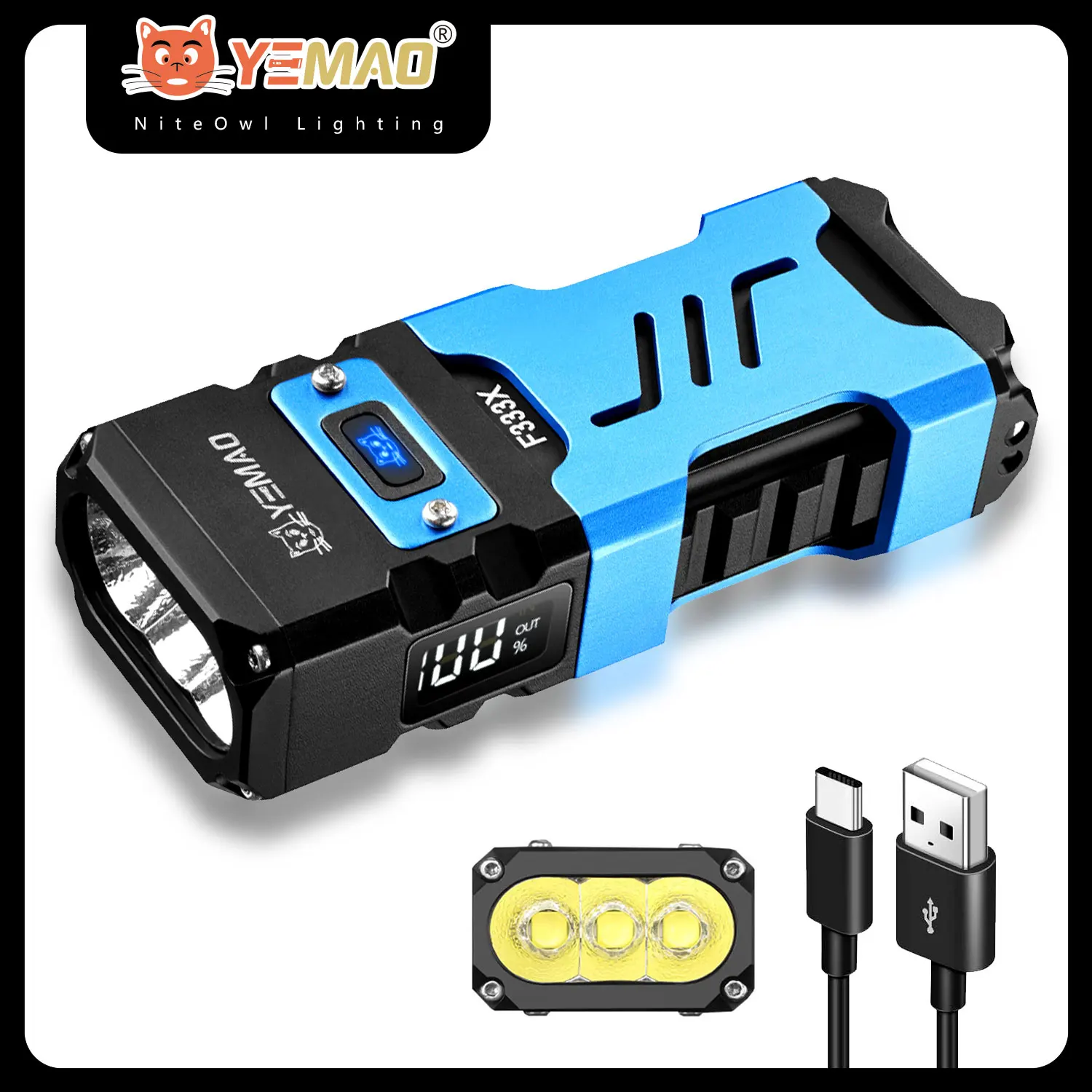 

YEMAO F333X Rechargeable EDC Flashlight 5000Lumen Portable Waterproof Torch with Spot and Flood, Pocket Lanyard and Tail Magnet
