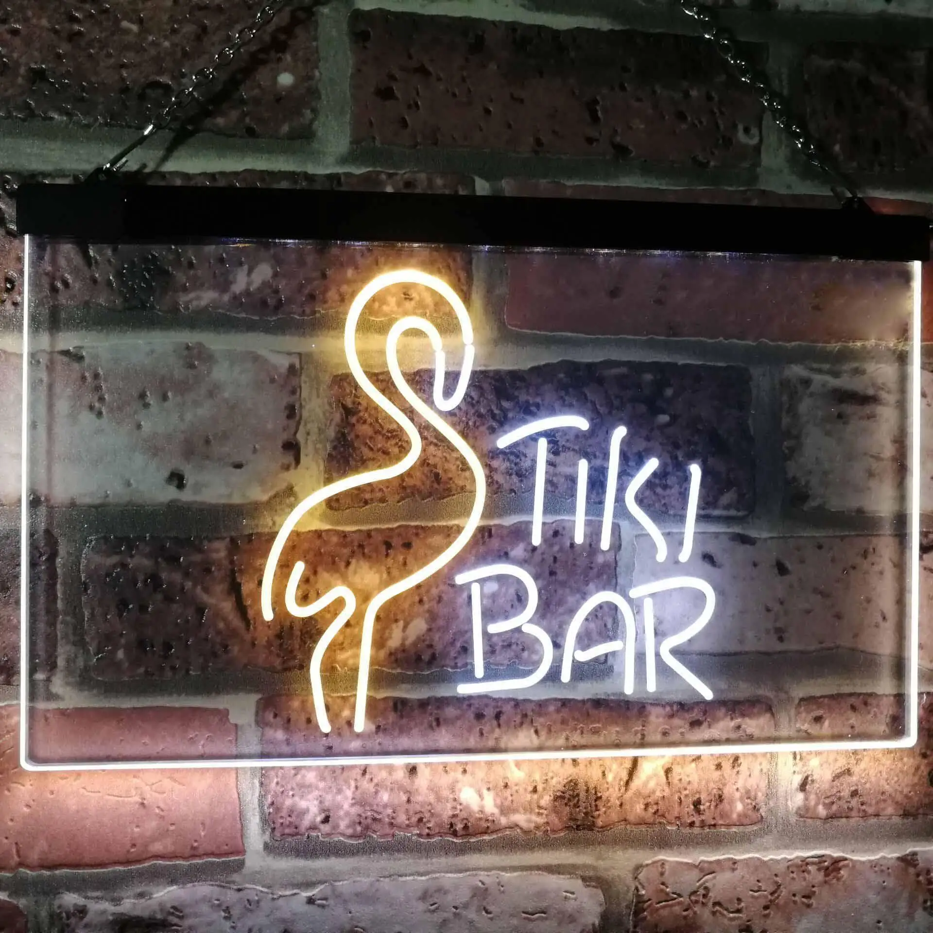 Tiki Bar. with Flamingo Dual Color Led Neon Sign st6-i2324