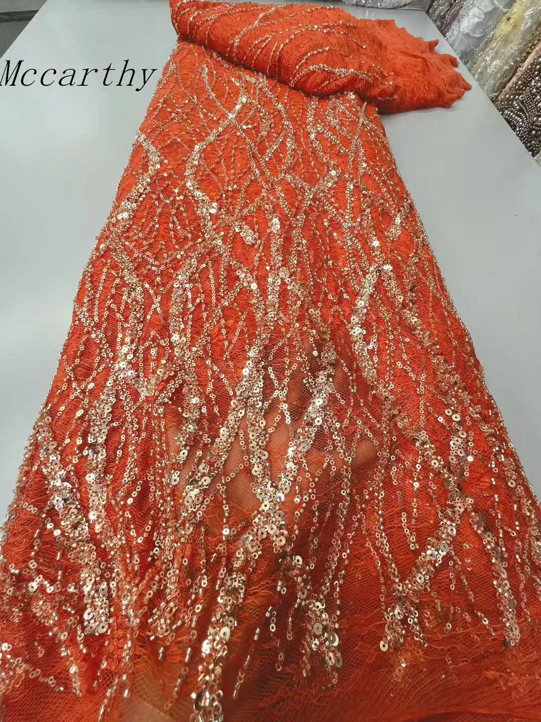 

African Lace Fabric 2025 Beaded Lace Fabric With Sequins Nigerian Bridal High Quality Embroidery Tulle Lace Fabric For Wedding