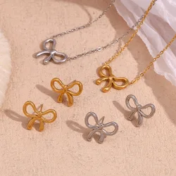 Fashion Women's Stainless Steel Bowknot Popular Daily Necklace Earrings Pendant 18K Gold PVD Plated Elegant Jewelry Ornaments
