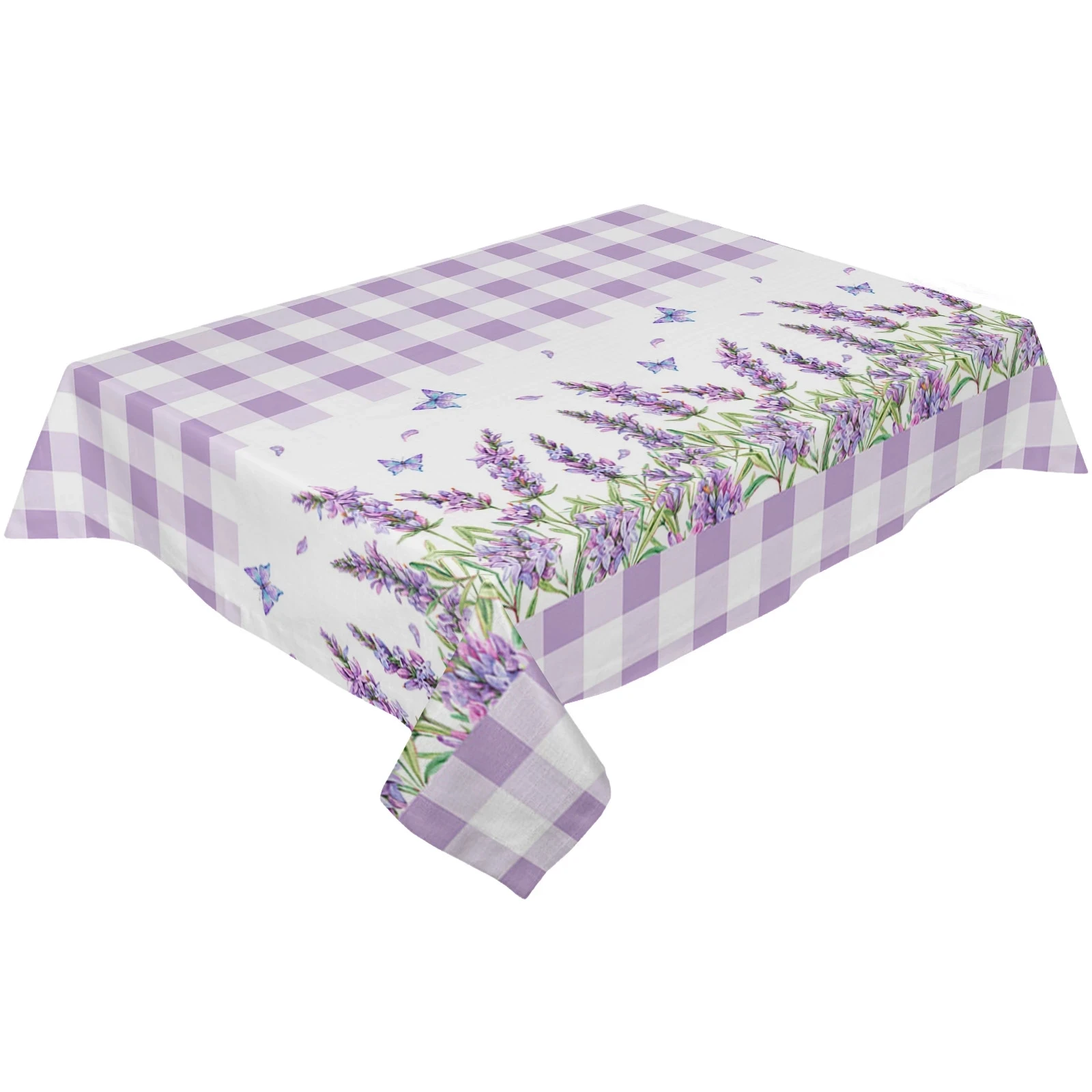 Purple Lavender Flower Butterfly Waterproof Tablecloth Wedding Party Dining Table Rectangular Tablecloth Kitchen Decoration