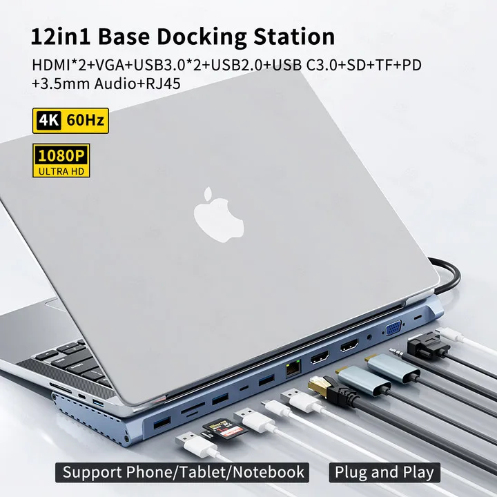 MST USB C Laptop Docking Station with USB Ports Dual 4K HDMI VGA 3.5 Audio PD 100W SD TF Ethernet Laptop for MacBook Dell XPS