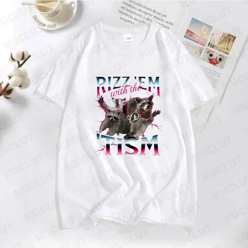 Funny Rizz Em Autism Racoon Vintage T-shirt for Women Men Fashion Hip Hop Short Sleeve T Women Summer Comfortable Tee T-shirt