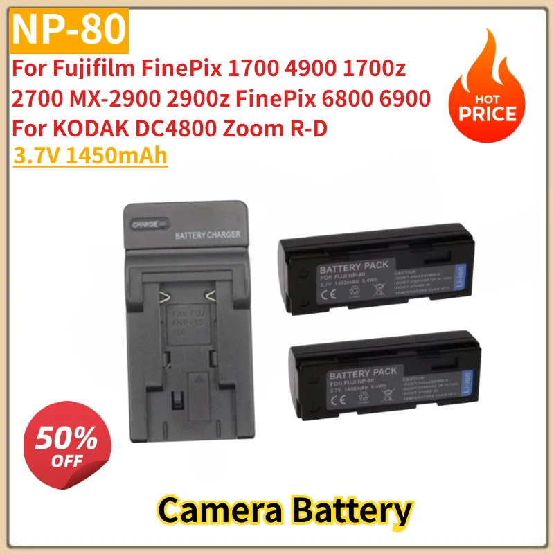 

For KODAK DC4800 Zoom R-D for Fujifilm FinePix 1700 1700z 2700 4900 MX-2900 2900z FinePix 6800 6900 1450mAh NP-80 NP 80 battery