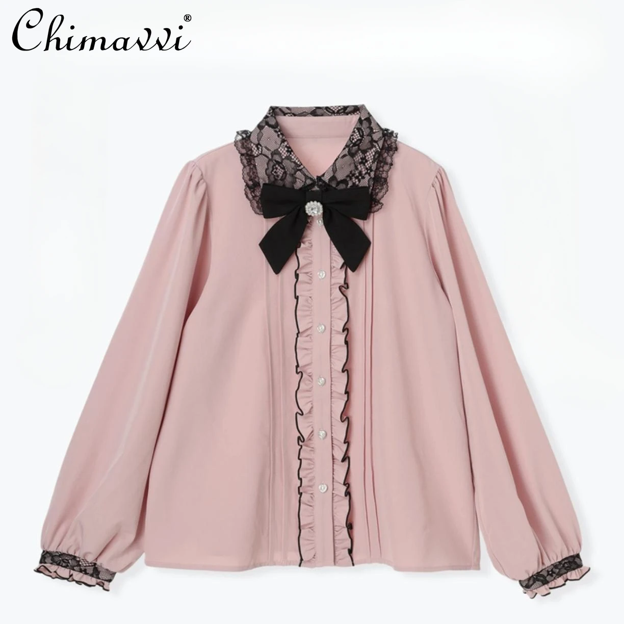 Japanese New 8-color Sweet Girl Bow Long-sleeved Shirt for Women Autumn Clothes Kawaii Lolita Student Loose Cute Shirts Blouse