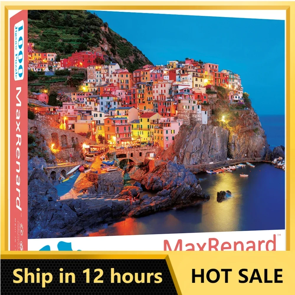 

MaxRenard Jigsaw Puzzle 1000 Pieces for Adults Cinque Terra Night View of Manarola Toy Home Wall Decoration Family Game Gift