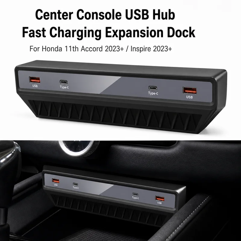 For Honda 11th Gen Accord 2023 Inspire Car Center Console Expansion Dock USB Fast Charger Hub Multiport USB Adapter