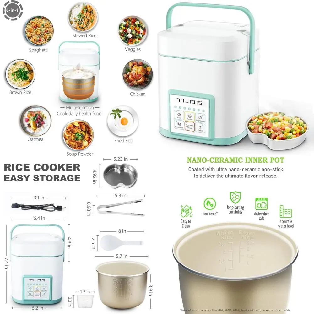 

Портативная рисоварка на 1,2 л для 1-3 человек, на 2,5 чашки (необжаренного риса), с керамическим покрытием, многофункциональная пароварка для круп и овсянки