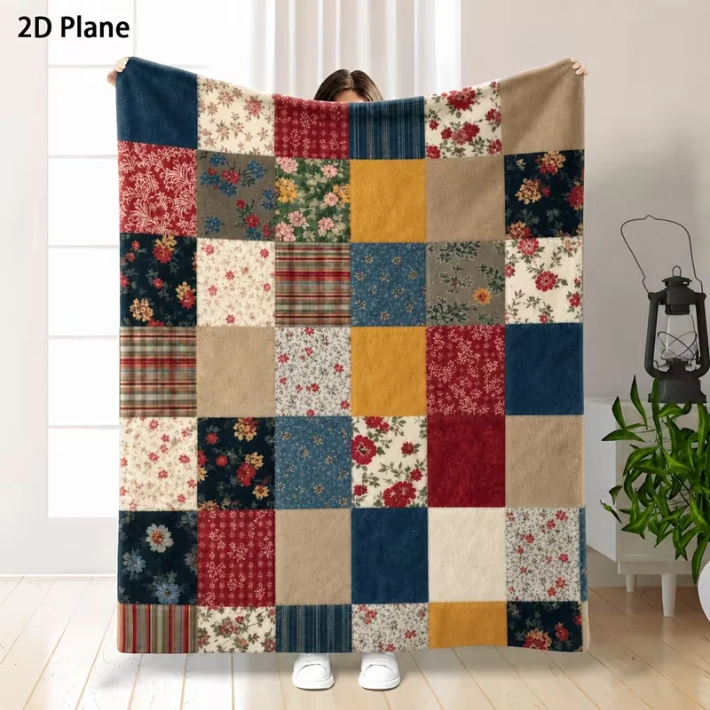 Cozy Vintage Patchwork Floral Throw Blanket - Soft, Warm Flannel