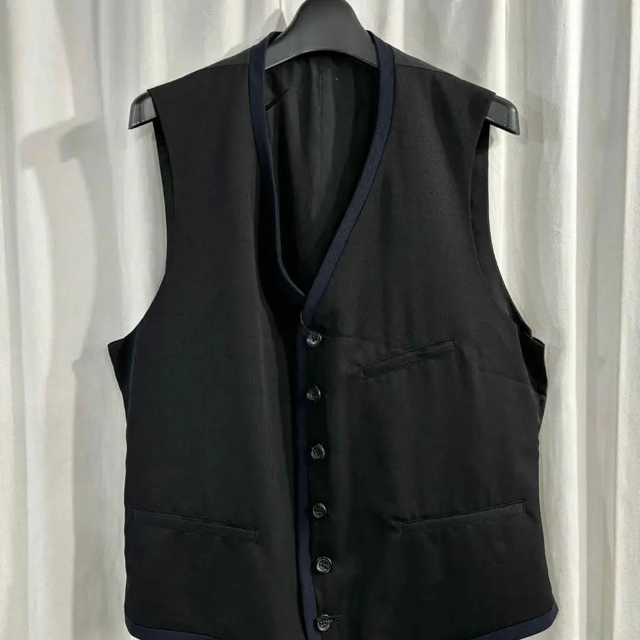 

TOP-YAMAMOTO ® Men's Single-Button Slim-Fitting Versatile Formal Blazer in Black Sleeveless Coat