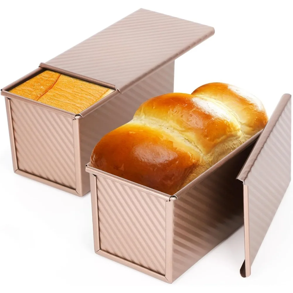 1 unidad de molde rectangular para pan con tapa, antiadherente, de acero al carbono corrugado, para hornear pan y tostadas, utensilio de cocina