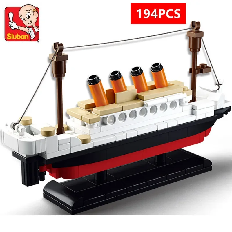 194PCS Sluban Ship Boat Model Building Blocks Sets City DIY Steamboat Friends Bricks Educational Toys Christmas Gift