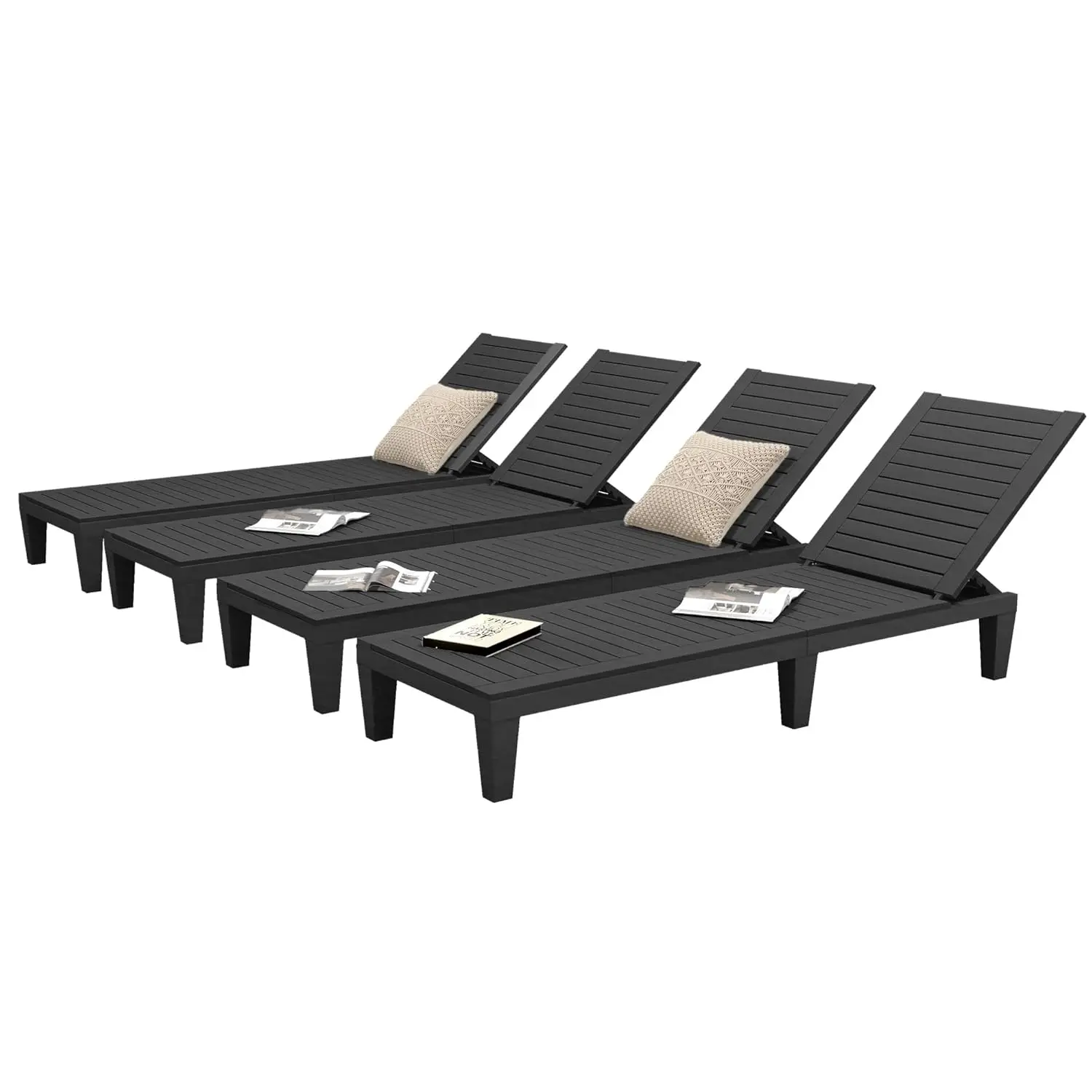 

Шезлонг для отдыха на открытом воздухе, набор стульев для отдыха в бассейне из 4 с 5-уровневой спинкой, водонепроницаемое и легкое собрание кресла для патио