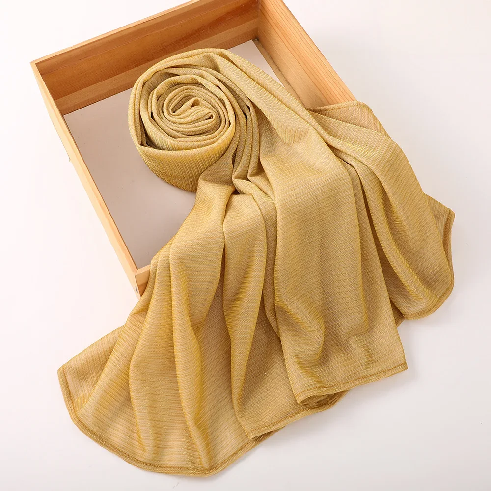 70*175CM Gold Wire Polyester Muslim Hijabs Scarf for Women Long Shawls Headscarf Wraps Foulard Islamic Turban Headband