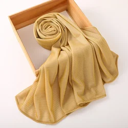 Fio Dourado Hijabs de Poliéster Muçulmano para Mulheres, Cachecol, Xales Longos, Lenço, Envoltórios, Foulard, Turbante Islâmico, Headband, 70*175cm