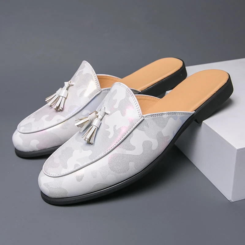 

Мужские летние разноцветные кожаные мюли без шнуровки, удобные дышащие полуботинки, повседневные уличные пляжные тапочки, большие размеры до 48