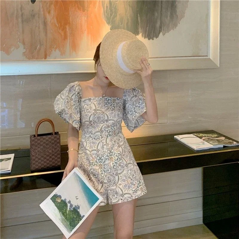 

Conjoined Women's Short Sets 2 Pieces Cotton One Shoulder Female Shorts Straight Slim Fit Trends Korean Style Tailoring Classic