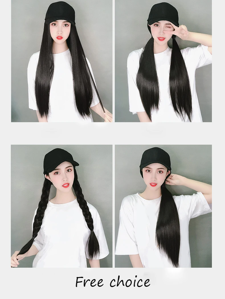 WIGSIN Synthetic Baseball Cap Wig Black Brown Wigs Long Straight Hair Heat Resisting One Piece Fashion Full Wig For Women