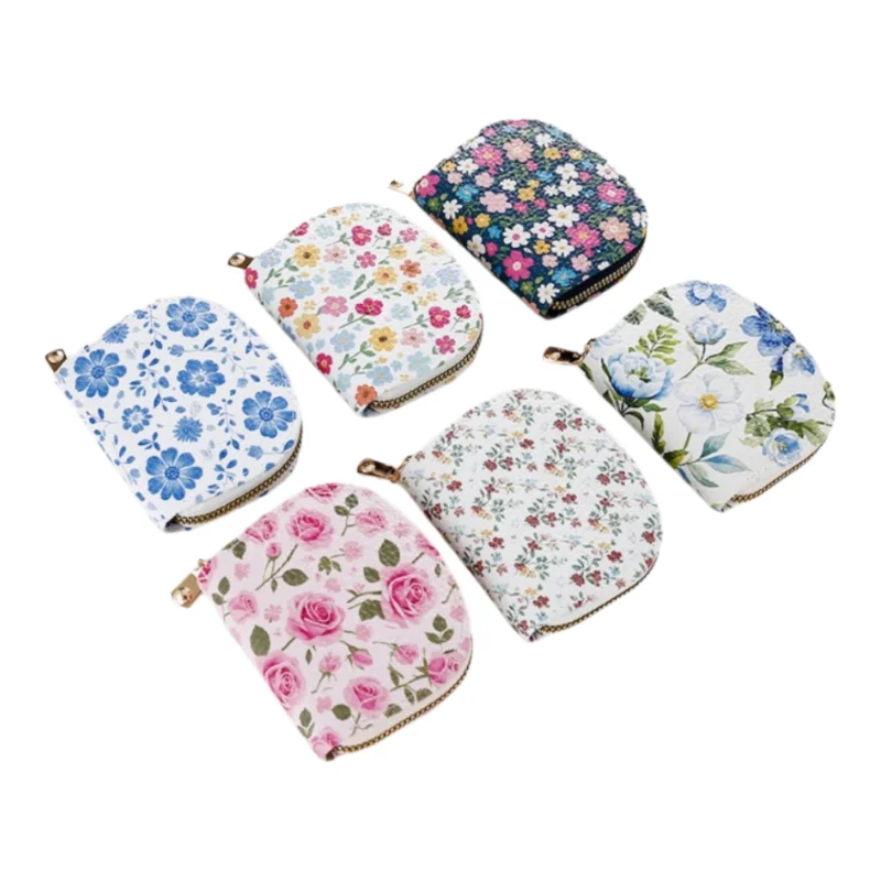 Draagbare bloemen bedrukte portemonnee PU opbergtas Mini clutch portemonnee rits Mini make-up tas cadeau