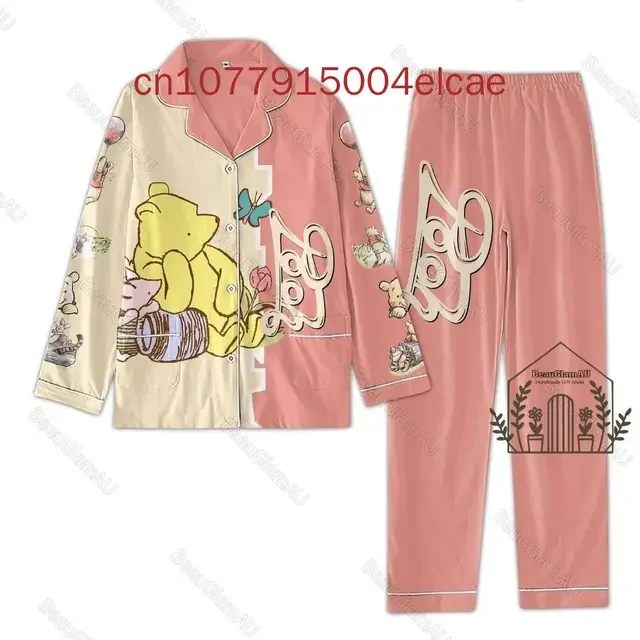 

Disney Winnie The Pooh Christmas Pajama Set 3D Printed Pooh Bear Holiday Casual Men's Women's Long Sleeve Shirt Pajama Set