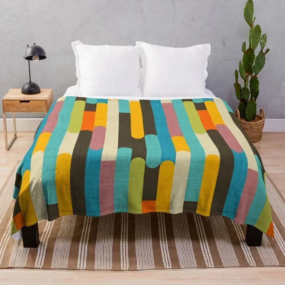 

Retro Color Block Popsicle Sticks Blue Throw Blanket wednesday Bed covers manga Hairys Blankets