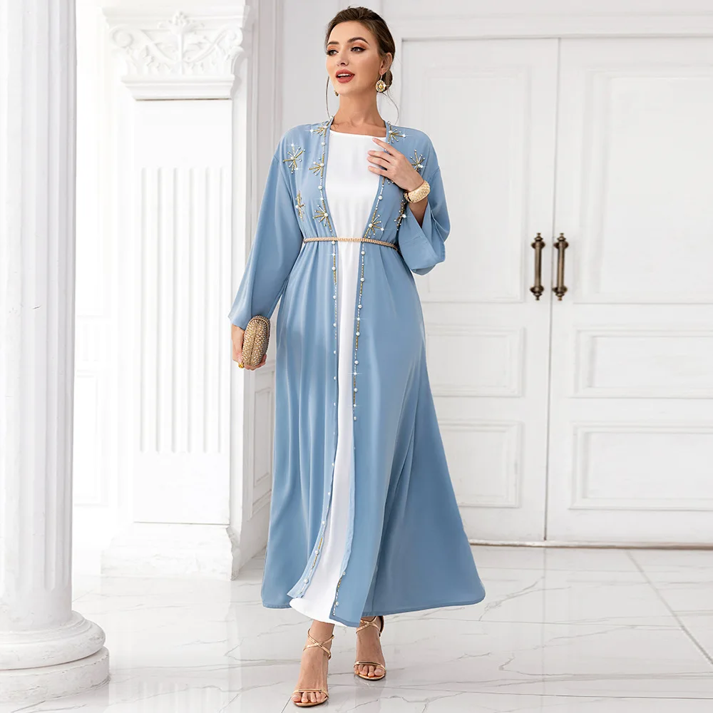 

Muslim Dress Arabia Cardigan Outside Match Abaya for Women Autumn Elegant Party Hand Seam Drill Abaya Travel Vacation Long Burqa