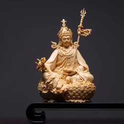 Hinoki Cypress Wood Hand Carved Padmasambhava Guru Rinpoche Tibetan Buddhism Statue Sculpture Figurine Ornament Home