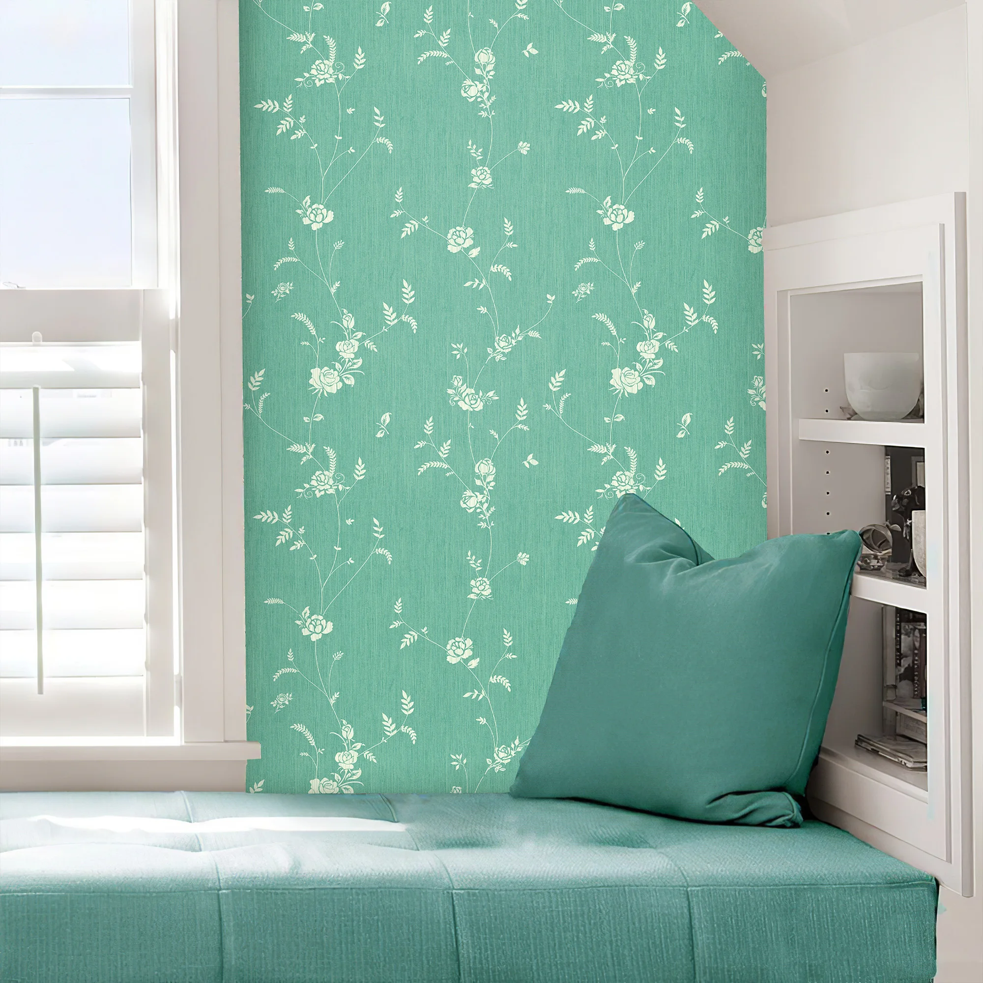 

Fresh And Bright green Vinyl Self Adhesive Wallpaper Peel And Stick PVC White Floral Cabinet Stickers Waterproof Room Decor