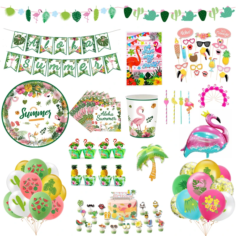 Hawaii Party Decorations Disposable Tableware Hawaii Summer Tropical Party Supplies Flamingo Aloha Birthday Party Decoration