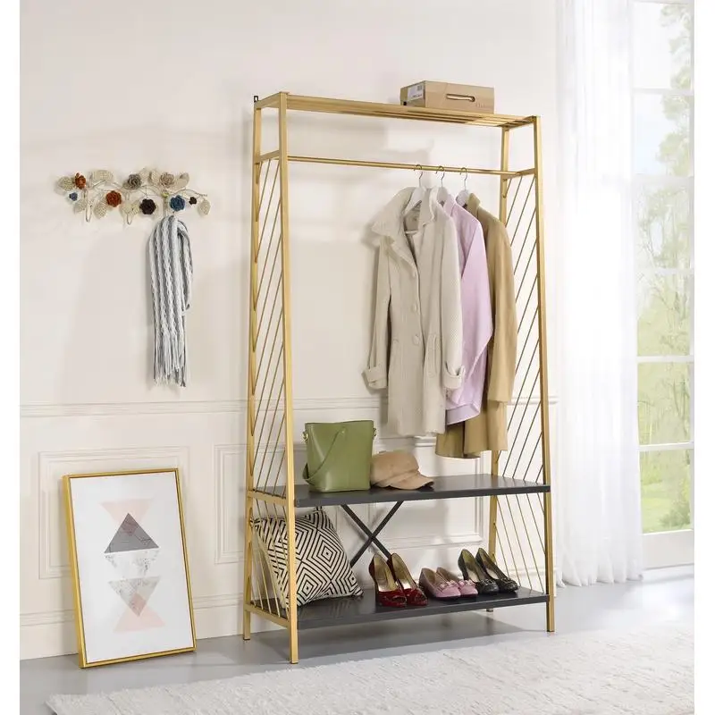

Hall Tree with Gold & Black Finish - Elegant Entryway Organizer for Coats, Hats, and Accessories