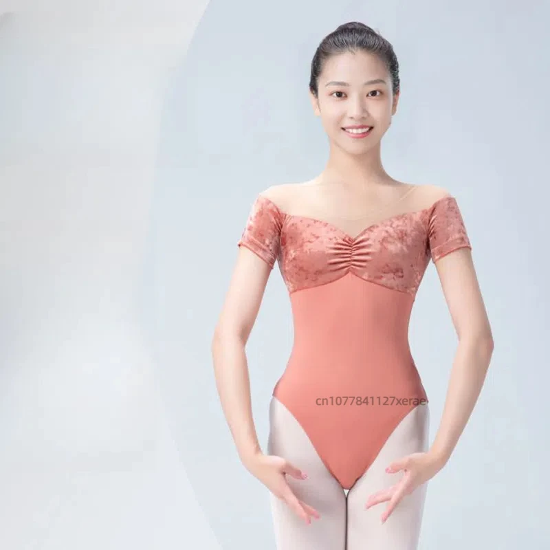 

Балетный танцевальный костюм, бархатный лоскутный осенне-зимний тренировочный костюм, облегающий костюм с короткими рукавами для китайского танца, балета, йоги